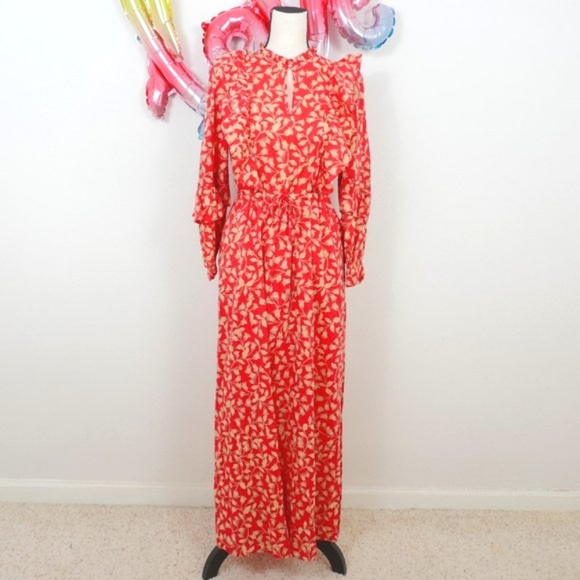 Who What Wear Orange Tan Floral Ruffle Detail Size XS Prairie Maxi Retro dress - Picture 1 of 15